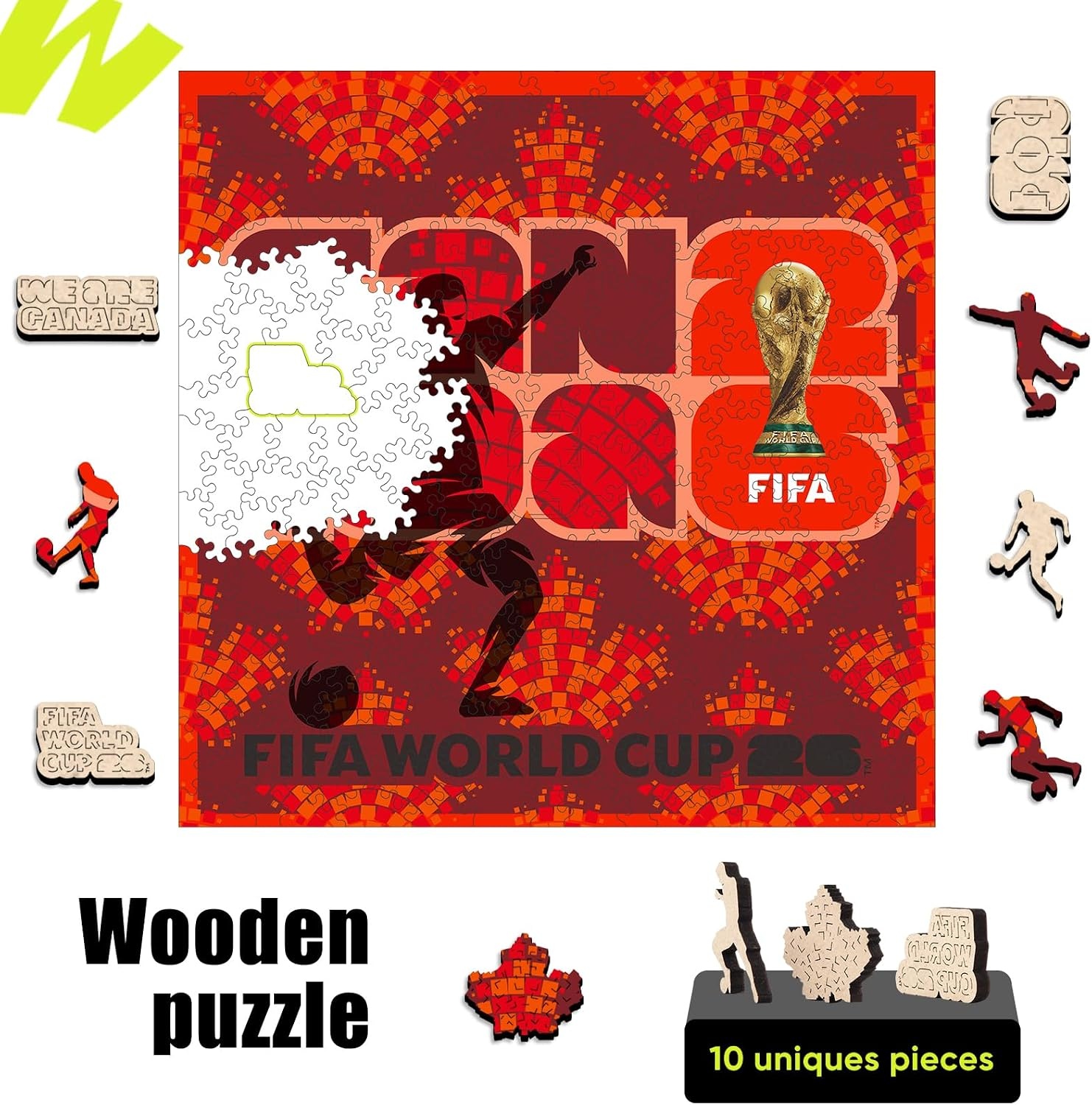 FIFA USA Poster Wooden Puzzle for Adult, 200 Pieces Irregular Shape Puzzle, 5MM Thick, Creative Collectible Gift for Fans, Officially Licensed Product, 11 x 11(Fifa Canada Poster-1)