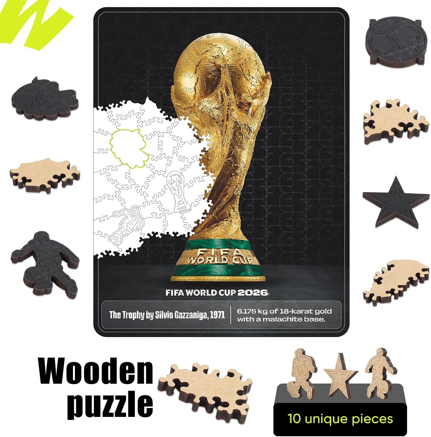 FIFA USA Poster Wooden Puzzle for Adult, 200 Pieces Irregular Shape Puzzle, 5MM Thick, Creative Collectible Gift for Fans, Officially Licensed Product, 11 x 11(Trophy 4)