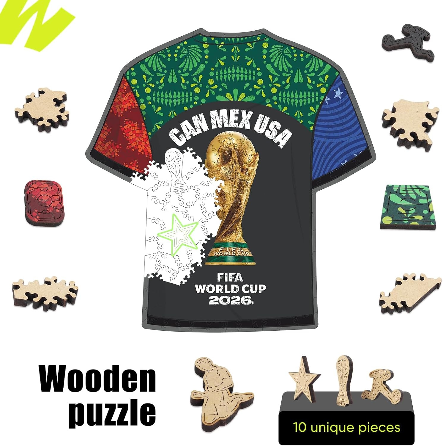 FIFA SOMOS Mexico Puzzle for Adult,200 Pieces Irregular Shape Puzzle, 5MM Thick, Creative Collectible Gift for Fans, Officially Licensed Product, 9.3 * 12″(Can Mex Usa T-shirt)