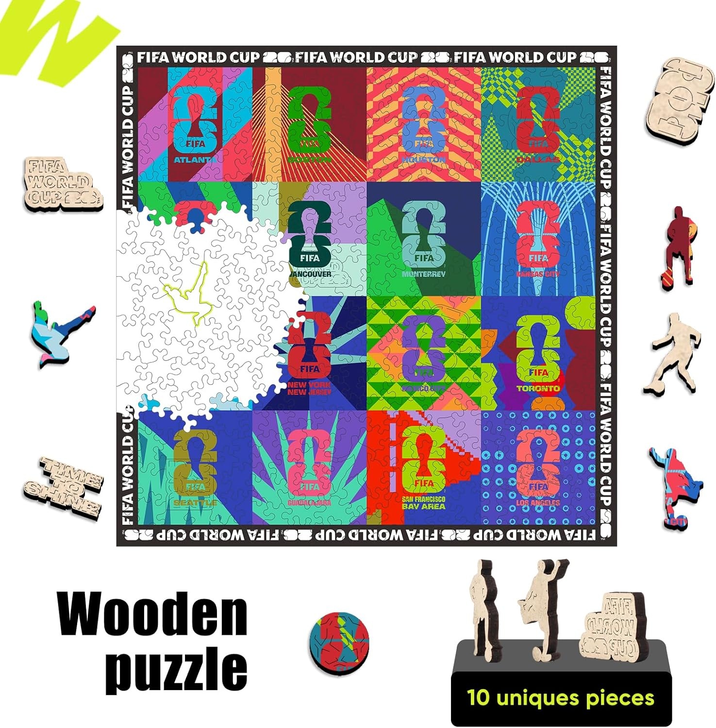 FIFA USA Poster Wooden Puzzle for Adult, 200 Pieces Irregular Shape Puzzle, 5MM Thick, Creative Collectible Gift for Fans, Officially Licensed Product, 11 x 11(Mosaic-300)