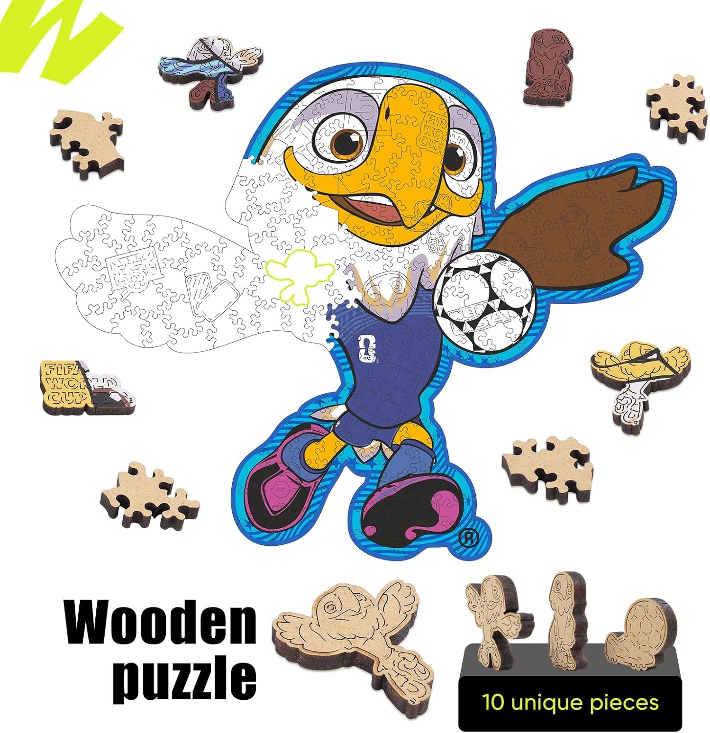 FIFA USA Poster Wooden Puzzle for Adult, 200 Pieces Irregular Shape Puzzle, 5MM Thick, Creative Collectible Gift for Fans, Officially Licensed Product, 11 x 11(Usa Mascot)