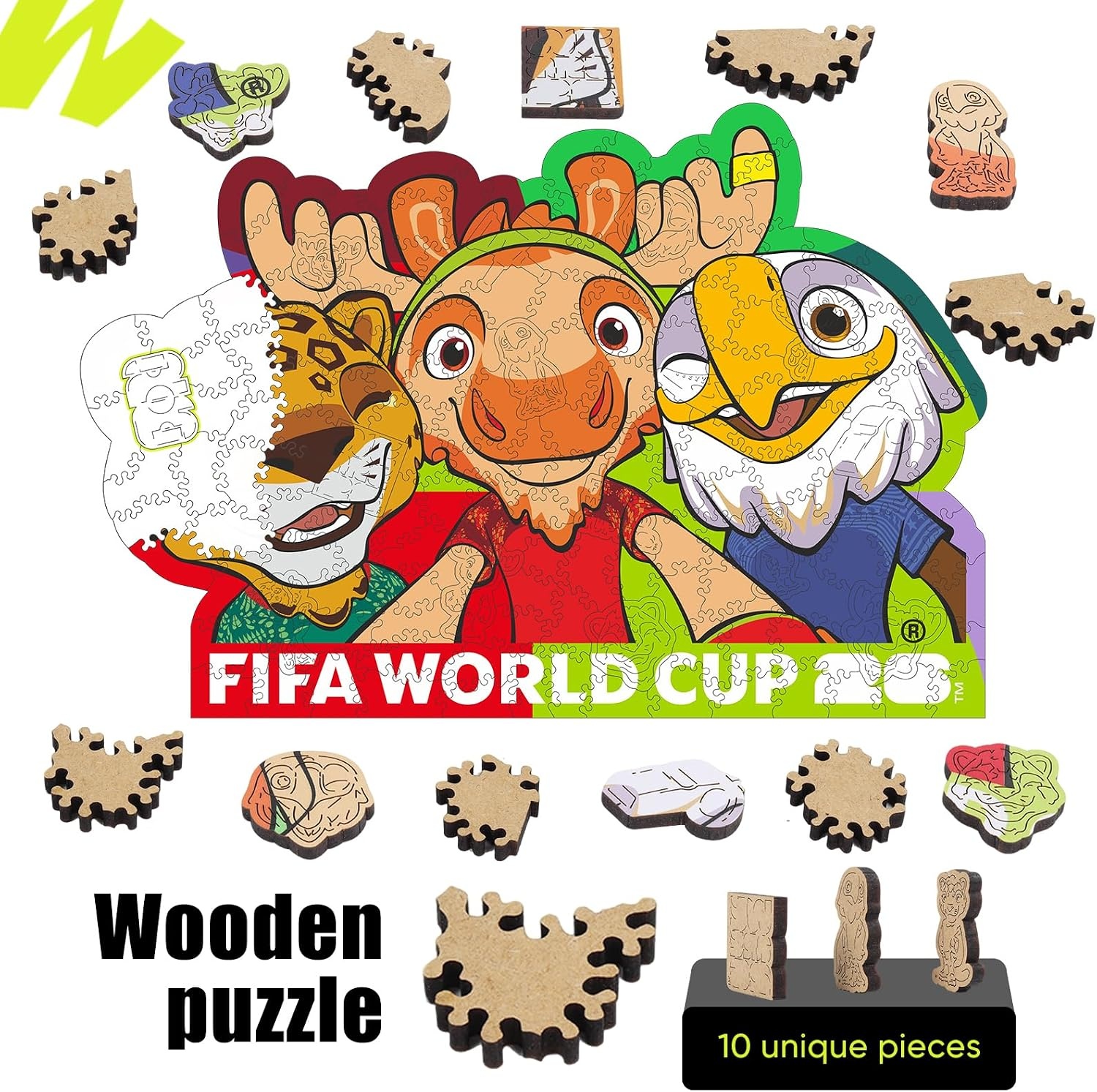 FIFA SOMOS Mexico Puzzle for Adult,200 Pieces Irregular Shape Puzzle, 5MM Thick, Creative Collectible Gift for Fans, Officially Licensed Product, 9.3 * 12″(Mascots Selfie)
