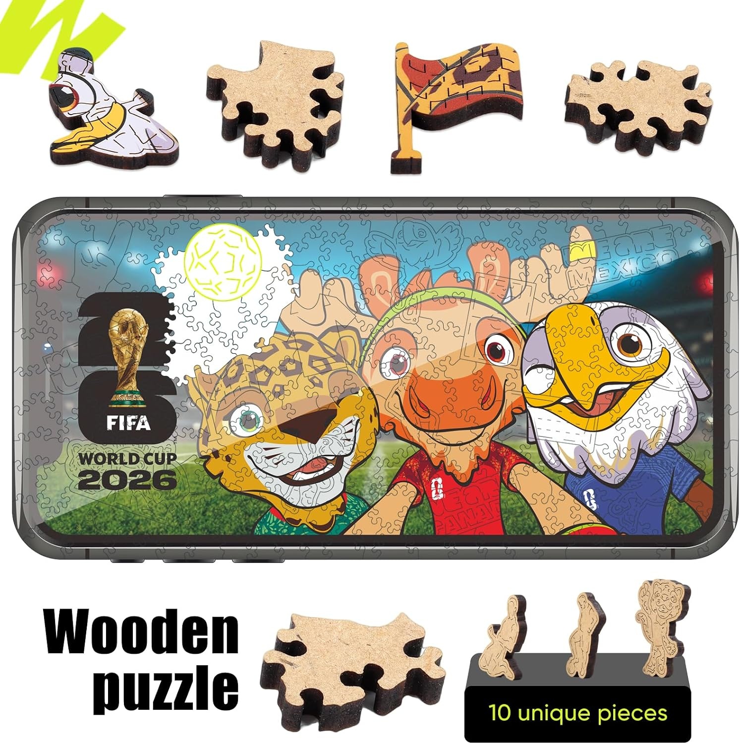 FIFA USA Poster Wooden Puzzle for Adult, 200 Pieces Irregular Shape Puzzle, 5MM Thick, Creative Collectible Gift for Fans, Officially Licensed Product, 11 x 11(Selfie)