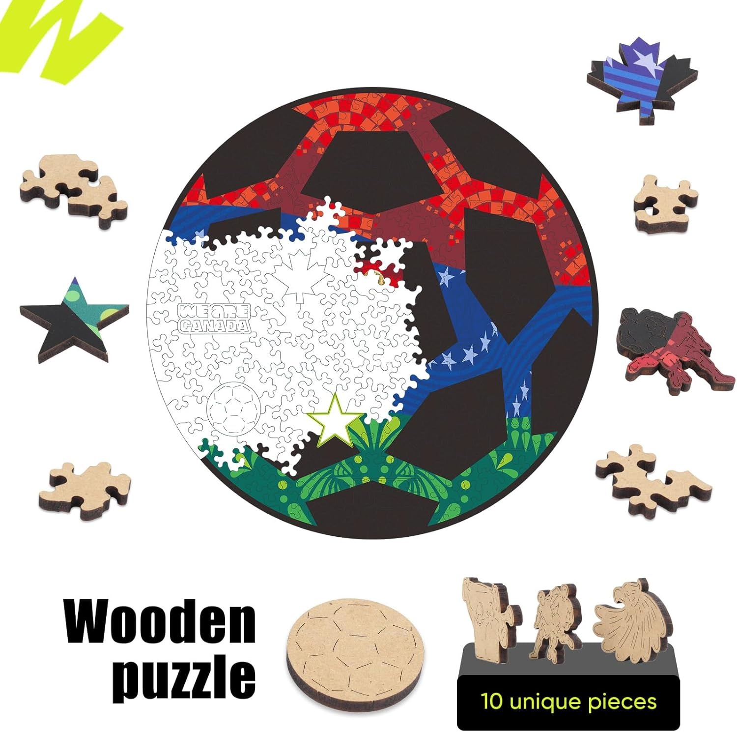 FIFA SOMOS Mexico Puzzle for Adult,200 Pieces Irregular Shape Puzzle, 5MM Thick, Creative Collectible Gift for Fans, Officially Licensed Product, 9.3 * 12″(Can/Mex/Usa Ball)