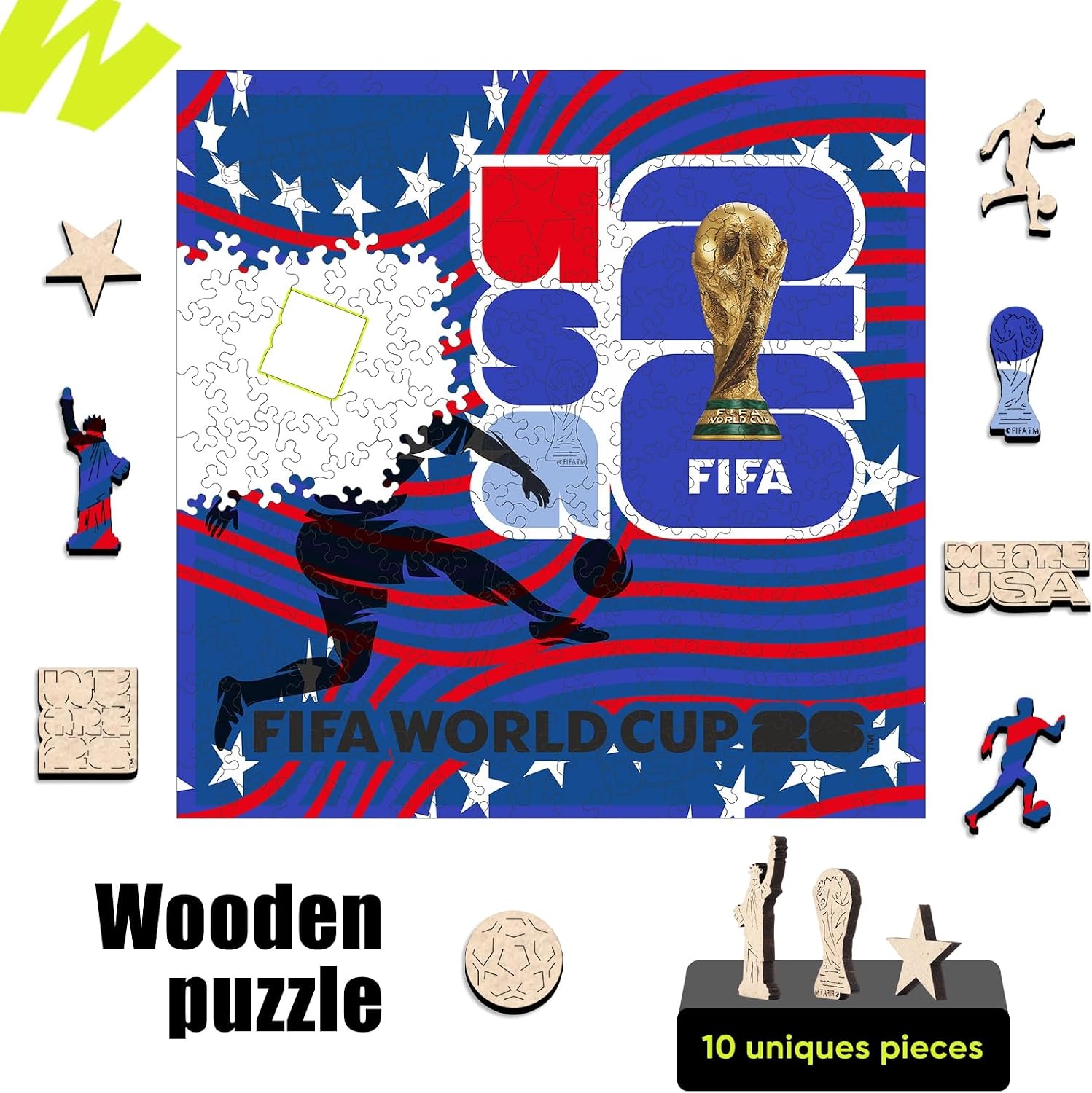 FIFA USA Poster Wooden Puzzle for Adult, 200 Pieces Irregular Shape Puzzle, 5MM Thick, Creative Collectible Gift for Fans, Officially Licensed Product, 11 x 11(Fifa Usa Poster-1)