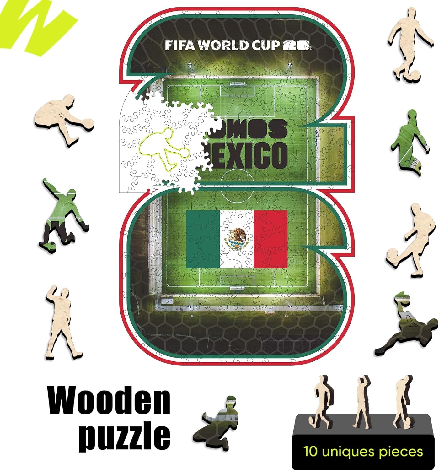 FIFA USA Poster Wooden Puzzle for Adult, 200 Pieces Irregular Shape Puzzle, 5MM Thick, Creative Collectible Gift for Fans, Officially Licensed Product, 11 x 11(Fifa Mexico 26)