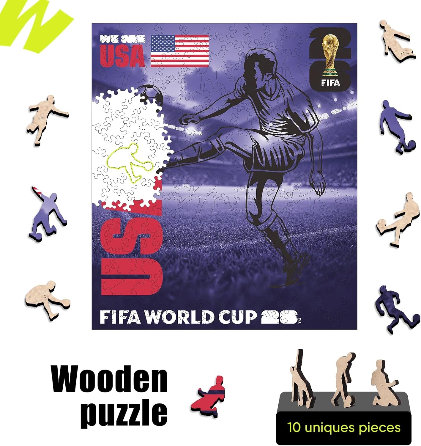 FIFA USA Poster Wooden Puzzle for Adult, 200 Pieces Irregular Shape Puzzle, 5MM Thick, Creative Collectible Gift for Fans, Officially Licensed Product, 11 x 11(Wa Usa-200)