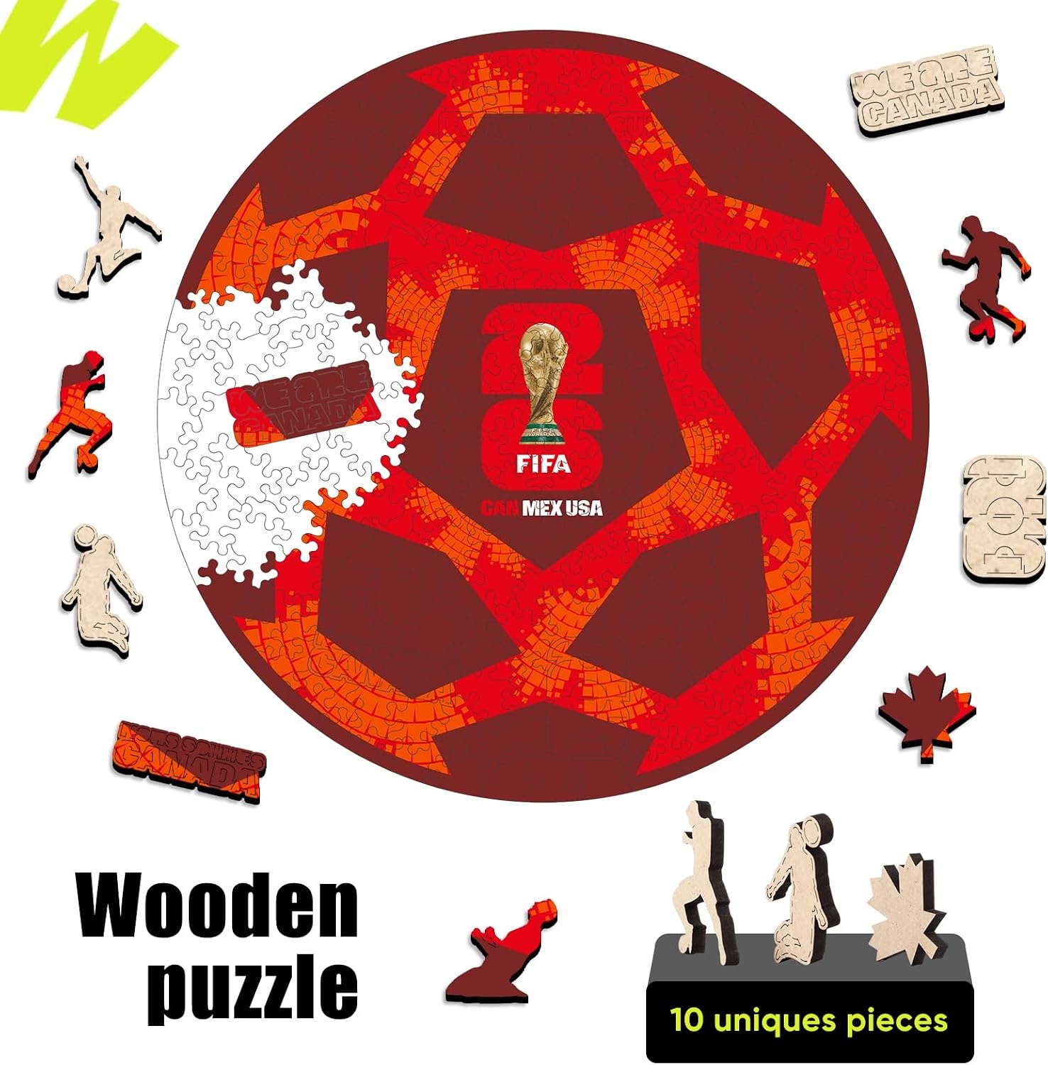 FIFA SOMOS Mexico Puzzle for Adult,200 Pieces Irregular Shape Puzzle, 5MM Thick, Creative Collectible Gift for Fans, Officially Licensed Product, 9.3 * 12″(Canada Ball)