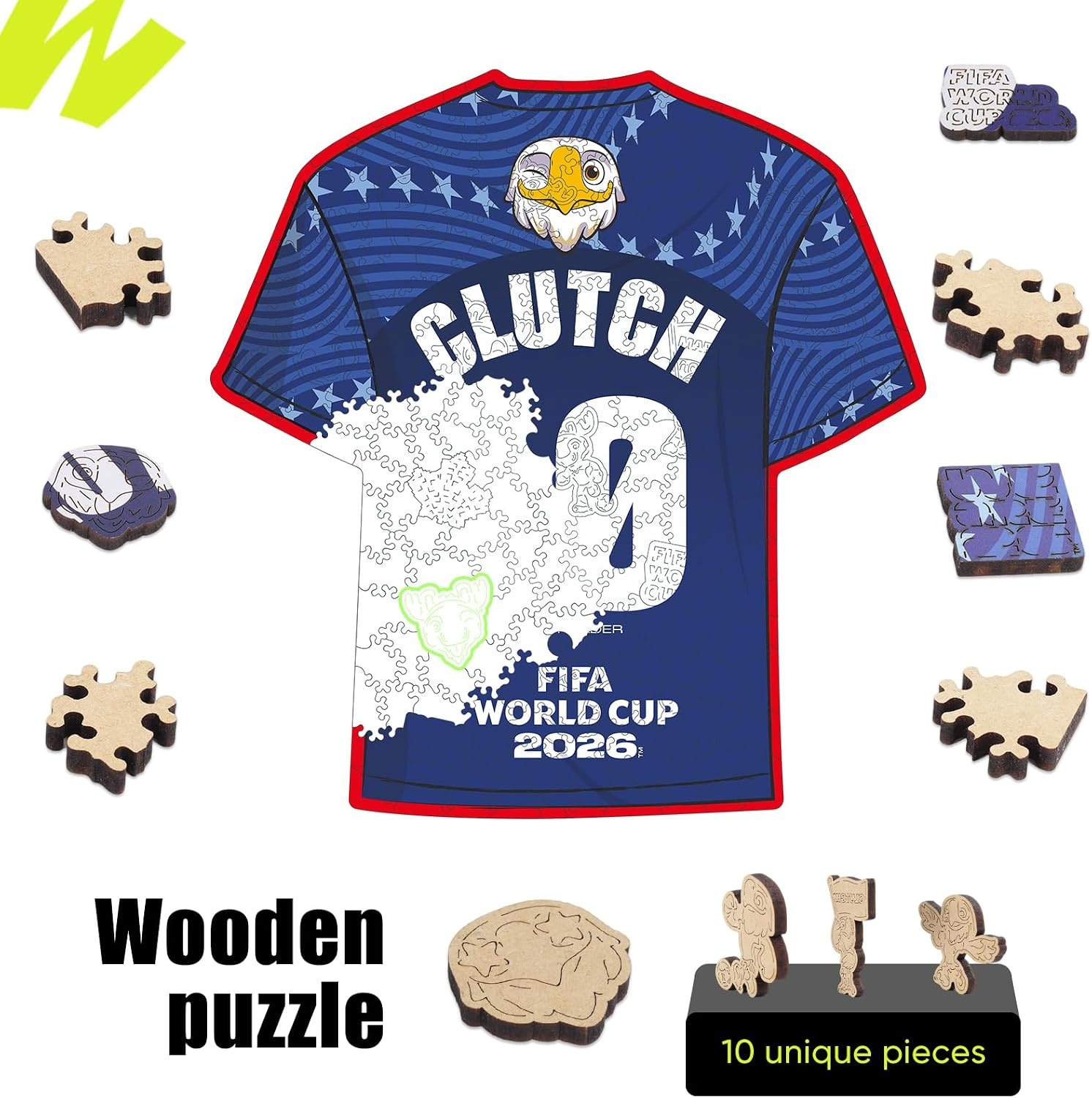FIFA USA Poster Wooden Puzzle for Adult, 200 Pieces Irregular Shape Puzzle, 5MM Thick, Creative Collectible Gift for Fans, Officially Licensed Product, 11 x 11(Clutch T-shirt)