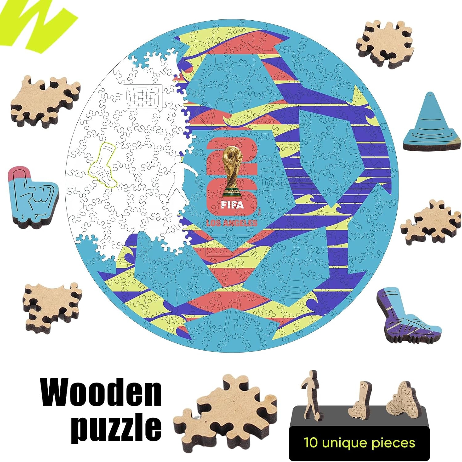 FIFA USA Poster Wooden Puzzle for Adult, 200 Pieces Irregular Shape Puzzle, 5MM Thick, Creative Collectible Gift for Fans, Officially Licensed Product, 11 x 11(Los Angeles Ball)