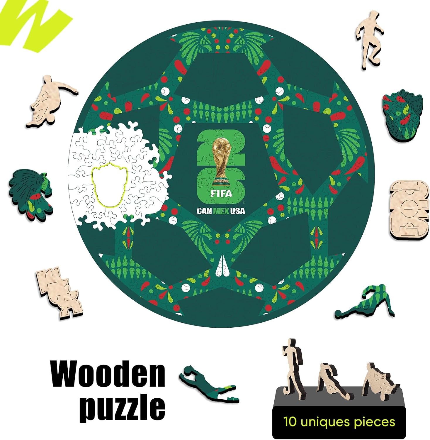 FIFA USA Poster Wooden Puzzle for Adult, 200 Pieces Irregular Shape Puzzle, 5MM Thick, Creative Collectible Gift for Fans, Officially Licensed Product, 11 x 11(Mexico Ball)