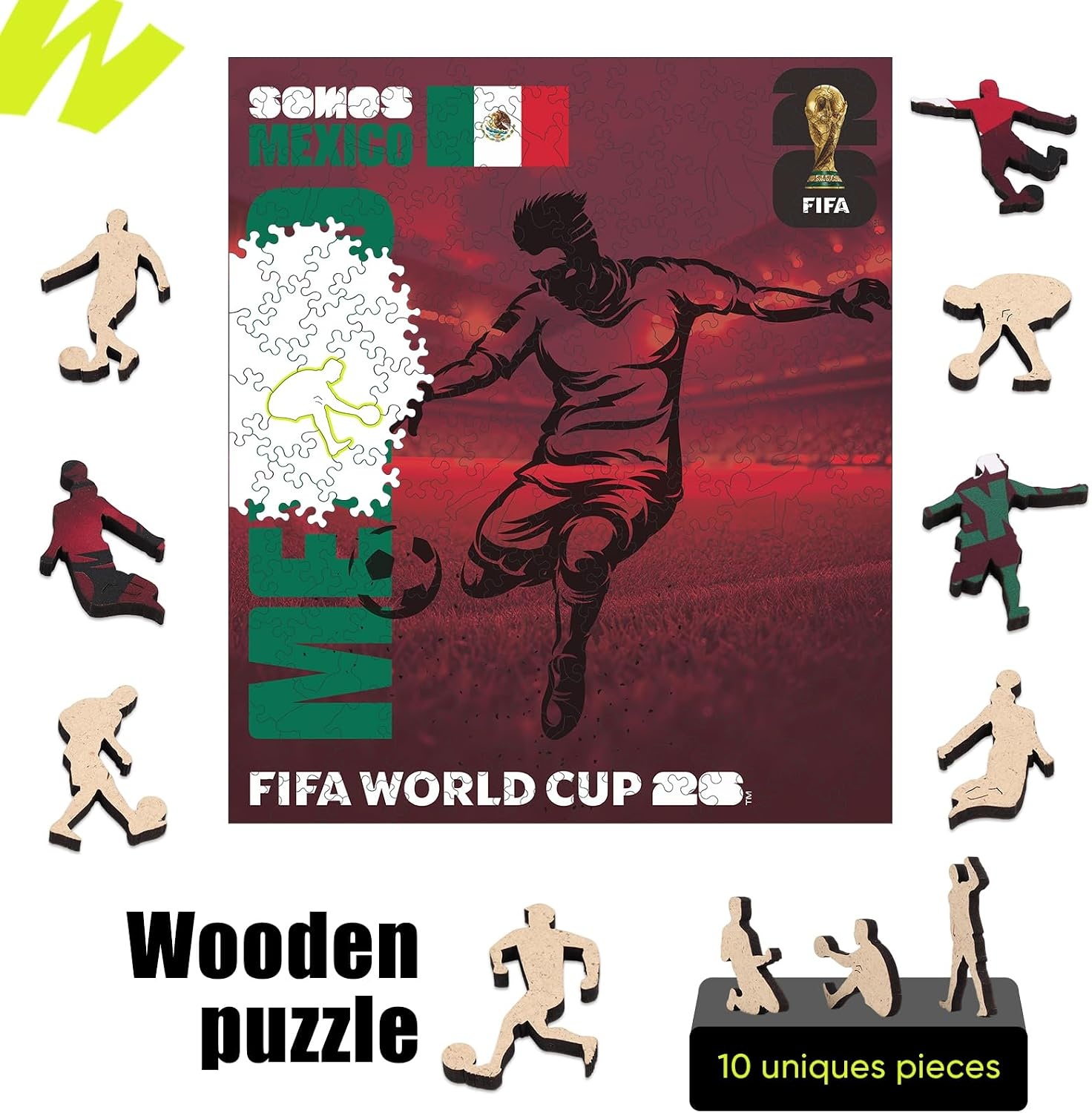 FIFA USA Poster Wooden Puzzle for Adult, 200 Pieces Irregular Shape Puzzle, 5MM Thick, Creative Collectible Gift for Fans, Officially Licensed Product, 11 x 11(Fifa Somos Mexico)