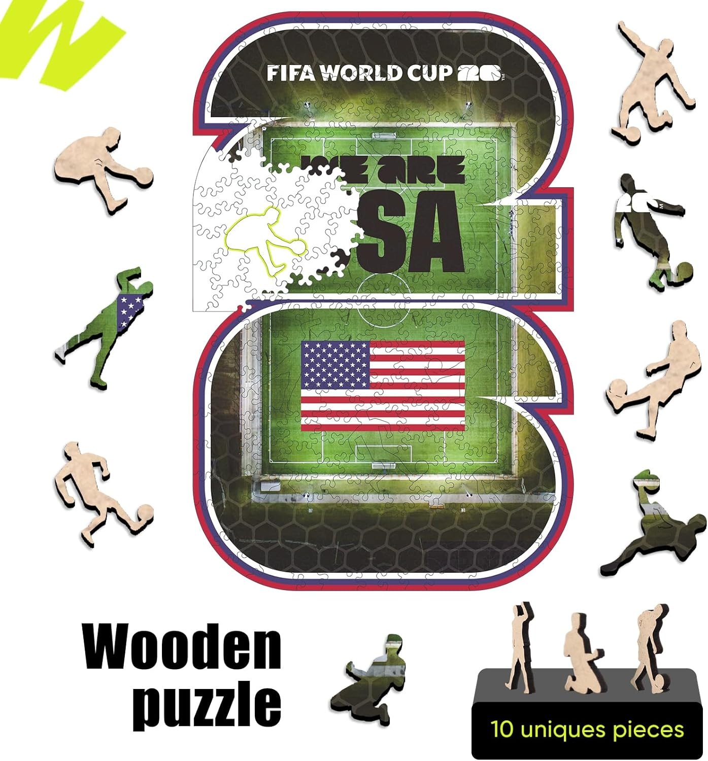 FIFA USA Poster Wooden Puzzle for Adult, 200 Pieces Irregular Shape Puzzle, 5MM Thick, Creative Collectible Gift for Fans, Officially Licensed Product, 11 x 11(Fifa Usa 26)