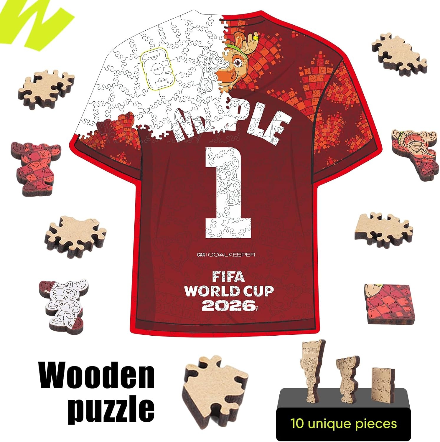 FIFA USA Poster Wooden Puzzle for Adult, 200 Pieces Irregular Shape Puzzle, 5MM Thick, Creative Collectible Gift for Fans, Officially Licensed Product, 11 x 11(Maple T-shirt)
