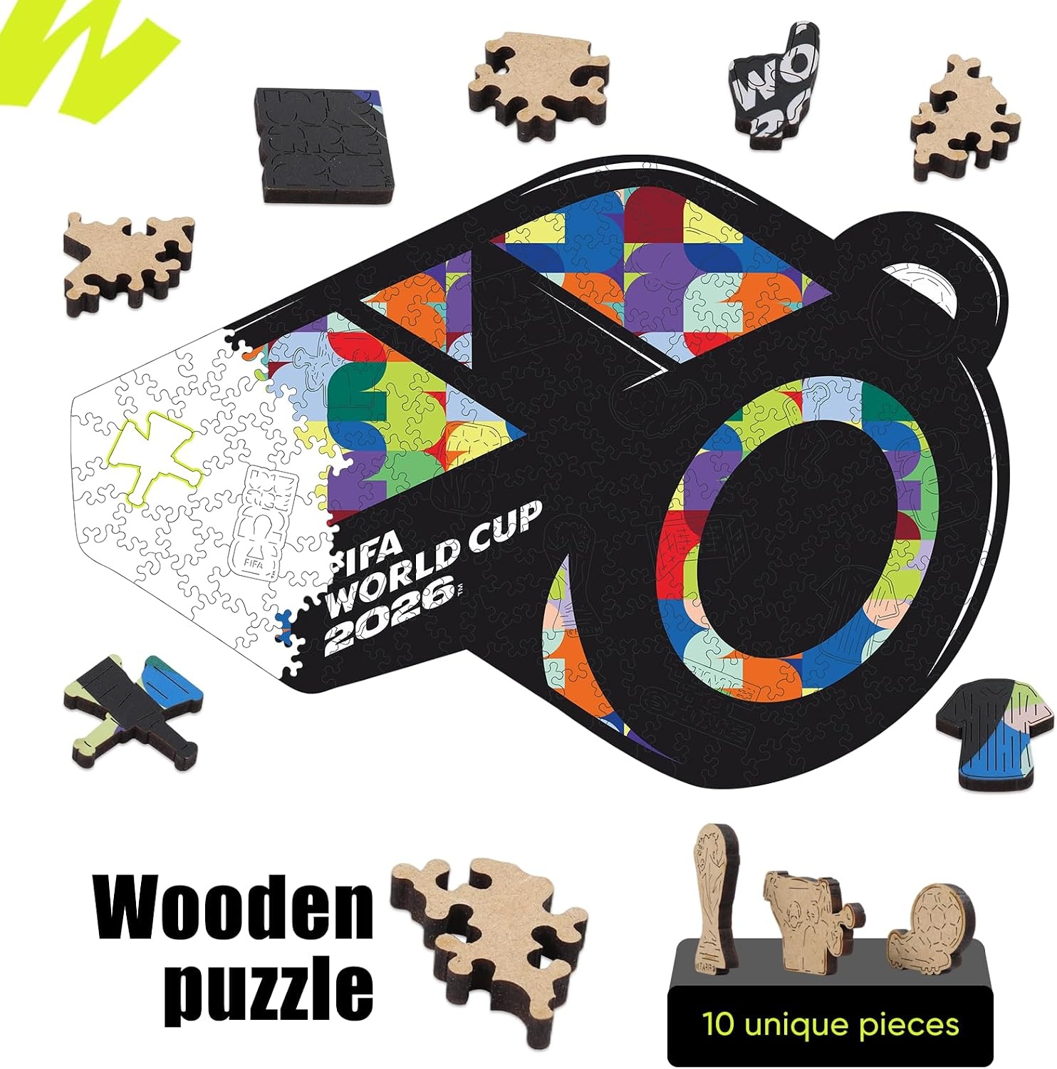 FIFA USA Poster Wooden Puzzle for Adult, 200 Pieces Irregular Shape Puzzle, 5MM Thick, Creative Collectible Gift for Fans, Officially Licensed Product, 11 x 11(Fwc 26 Whistle)