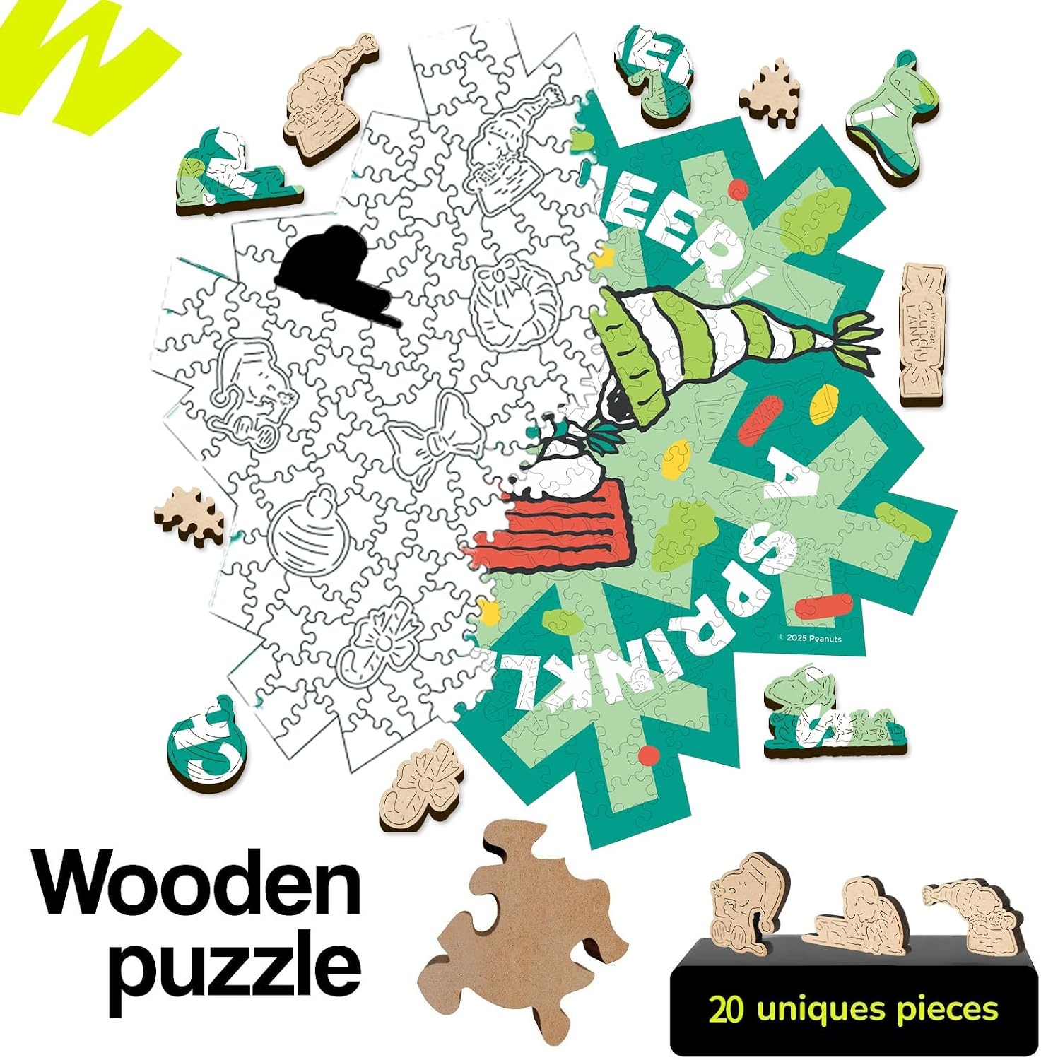 Peanuts Puzzles for Adults – Charlie Brown Wooden Puzzles, 300 Pieces Unique Shaped Jigsaw Puzzles, Snoopy Gifts for Women, 5MM Thick, Officially Licensed Merchandise – Good Ol Comic, 15.1″ x 10.6″(Christmas Cheer)