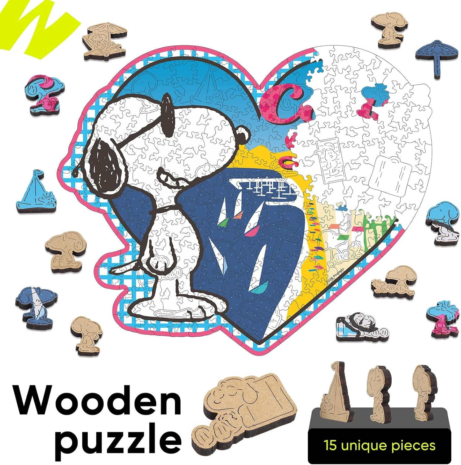 Peanuts Puzzles for Adults – Charlie Brown Wooden Puzzles, 300 Pieces Unique Shaped Jigsaw Puzzles, Snoopy Gifts for Women, 5MM Thick, Officially Licensed Merchandise – Good Ol Comic, 15.1″ x 10.6″(Summer Vibe)