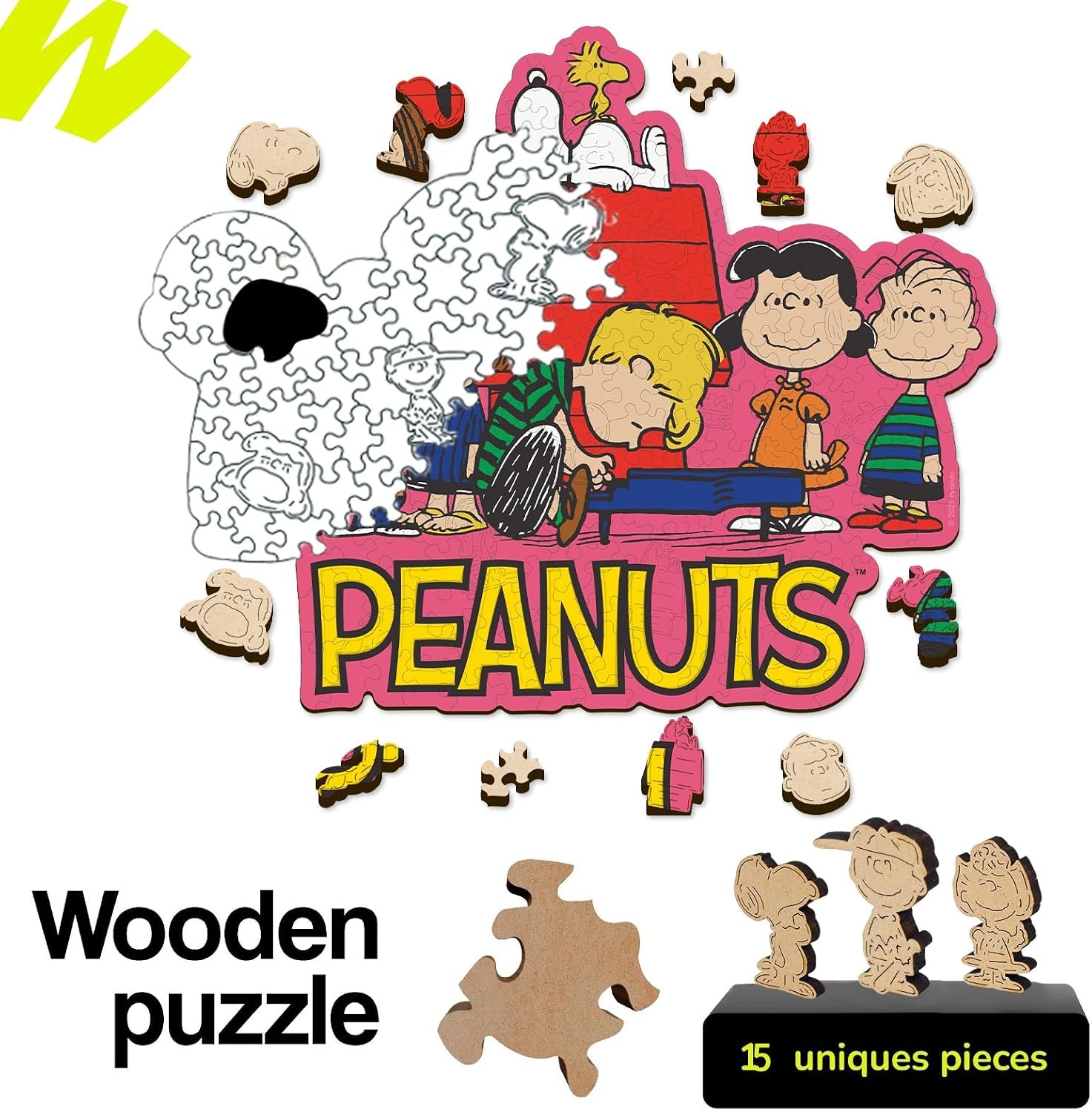 Peanuts Puzzles for Adults – Charlie Brown Wooden Puzzles, 300 Pieces Unique Shaped Jigsaw Puzzles, Snoopy Gifts for Women, 5MM Thick, Officially Licensed Merchandise – Good Ol Comic, 15.1″ x 10.6″(Friends)