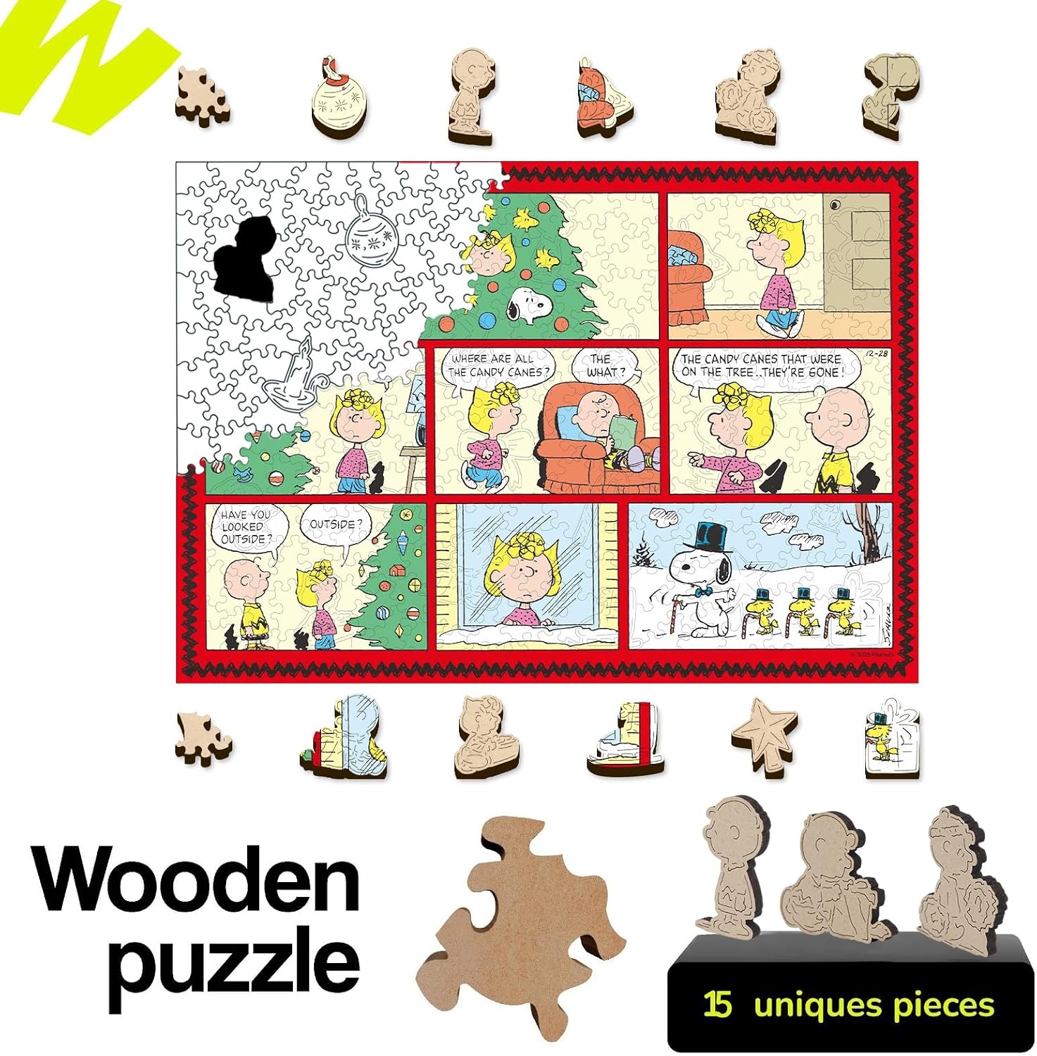 Peanuts Puzzles for Adults – Charlie Brown Wooden Puzzles, 300 Pieces Unique Shaped Jigsaw Puzzles, Snoopy Gifts for Women, 5MM Thick, Officially Licensed Merchandise – Good Ol Comic, 15.1″ x 10.6″(Christmas Comic)