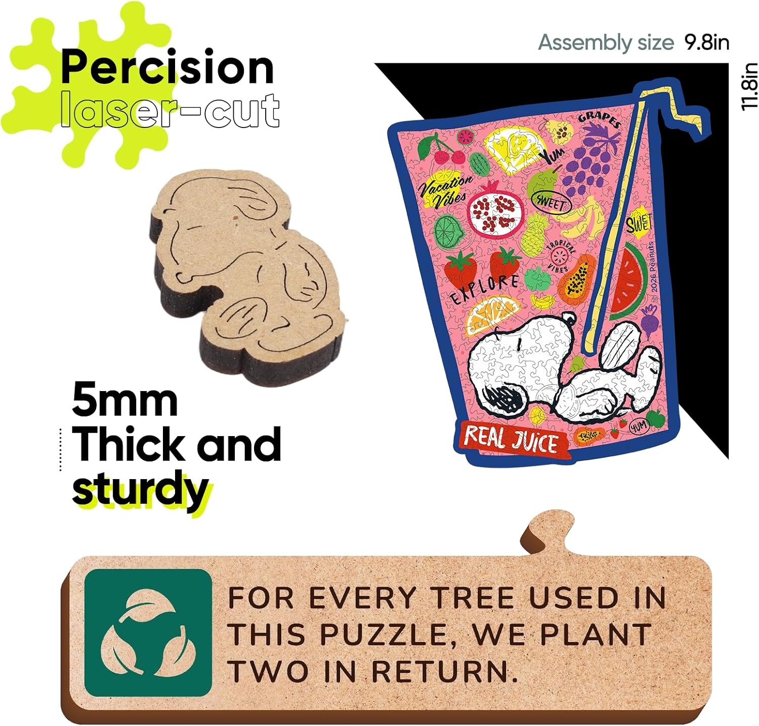 Peanuts Puzzles for Adults – Charlie Brown Wooden Puzzles, 300 Pieces Unique Shaped Jigsaw Puzzles, Snoopy Gifts for Women, 5MM Thick, Officially Licensed Merchandise – Good Ol Comic, 15.1″ x 10.6″(Real Juice)