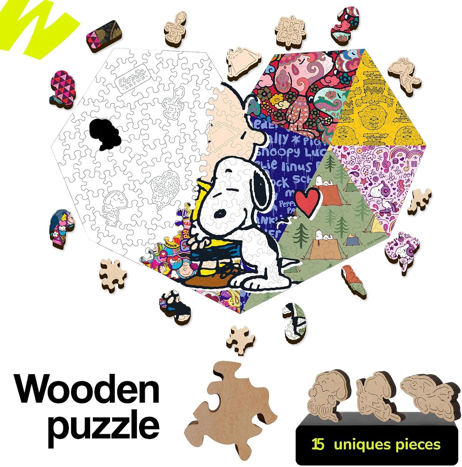 Peanuts Puzzles for Adults – Charlie Brown Wooden Puzzles, 300 Pieces Unique Shaped Jigsaw Puzzles, Snoopy Gifts for Women, 5MM Thick, Officially Licensed Merchandise – Good Ol Comic, 15.1″ x 10.6″(Sweet Hugs)