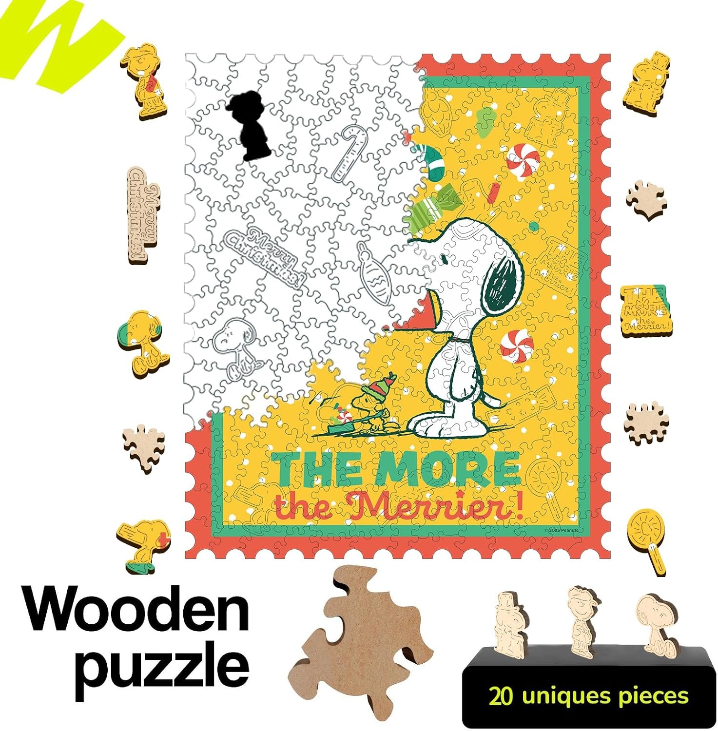 Peanuts Puzzles for Adults – Charlie Brown Wooden Puzzles, 300 Pieces Unique Shaped Jigsaw Puzzles, Snoopy Gifts for Women, 5MM Thick, Officially Licensed Merchandise – Good Ol Comic, 15.1″ x 10.6″(The More the Merrier)