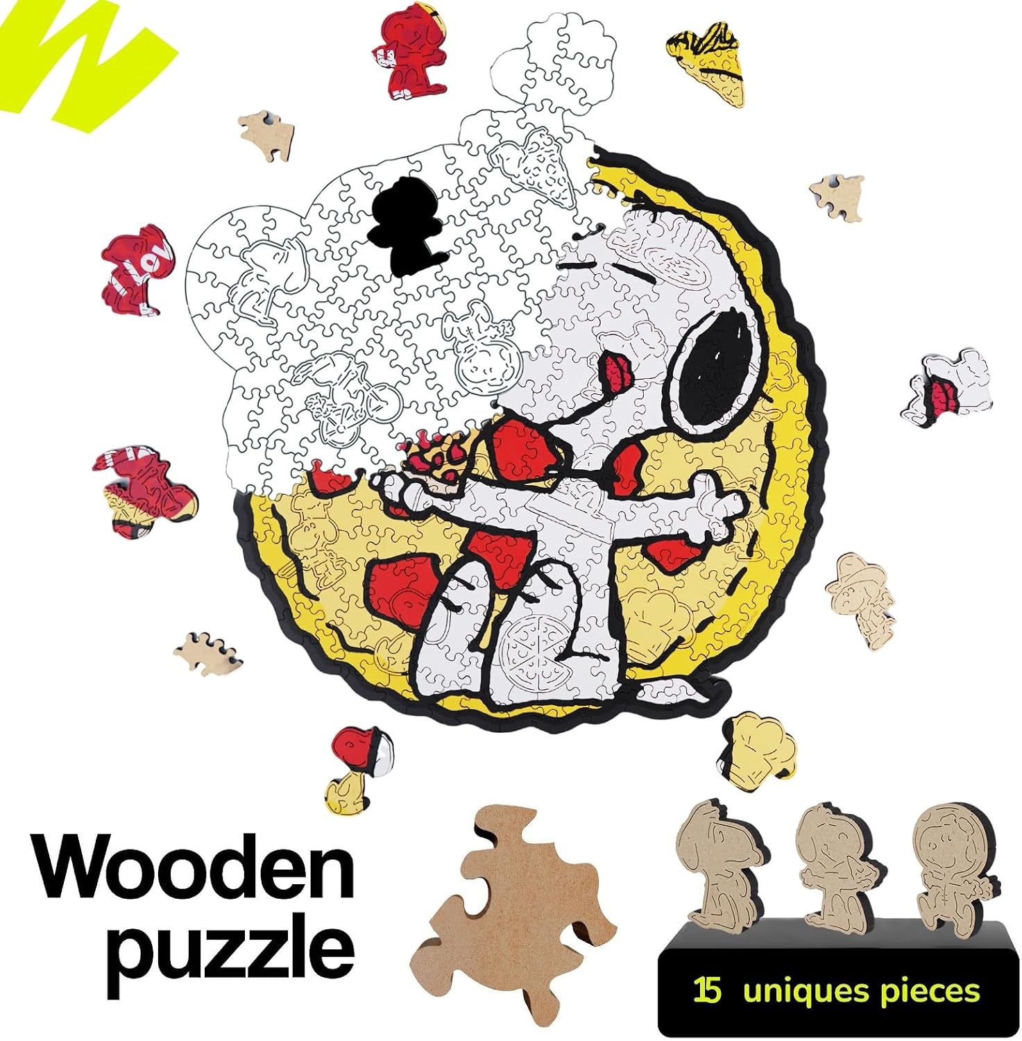 Peanuts Puzzles for Adults – Charlie Brown Wooden Puzzles, 300 Pieces Unique Shaped Jigsaw Puzzles, Snoopy Gifts for Women, 5MM Thick, Officially Licensed Merchandise – Good Ol Comic, 15.1″ x 10.6″(One Slice at a Time)