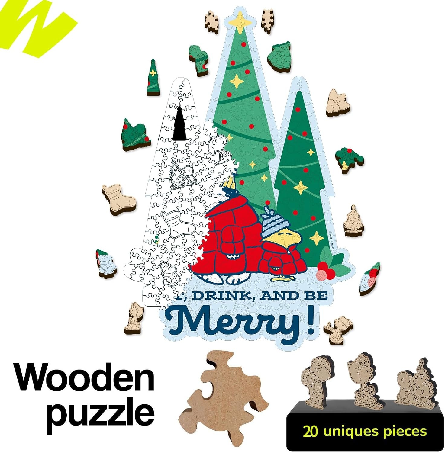 Peanuts Puzzles for Adults – Charlie Brown Wooden Puzzles, 300 Pieces Unique Shaped Jigsaw Puzzles, Snoopy Gifts for Women, 5MM Thick, Officially Licensed Merchandise – Good Ol Comic, 15.1″ x 10.6″(Singing Spirits)