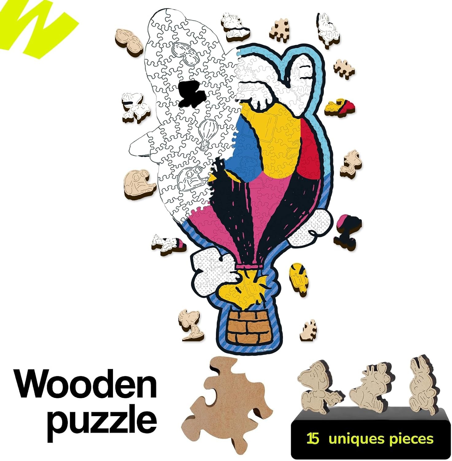Peanuts Puzzles for Adults – Charlie Brown Wooden Puzzles, 300 Pieces Unique Shaped Jigsaw Puzzles, Snoopy Gifts for Women, 5MM Thick, Officially Licensed Merchandise – Good Ol Comic, 15.1″ x 10.6″(Balloon Ride)