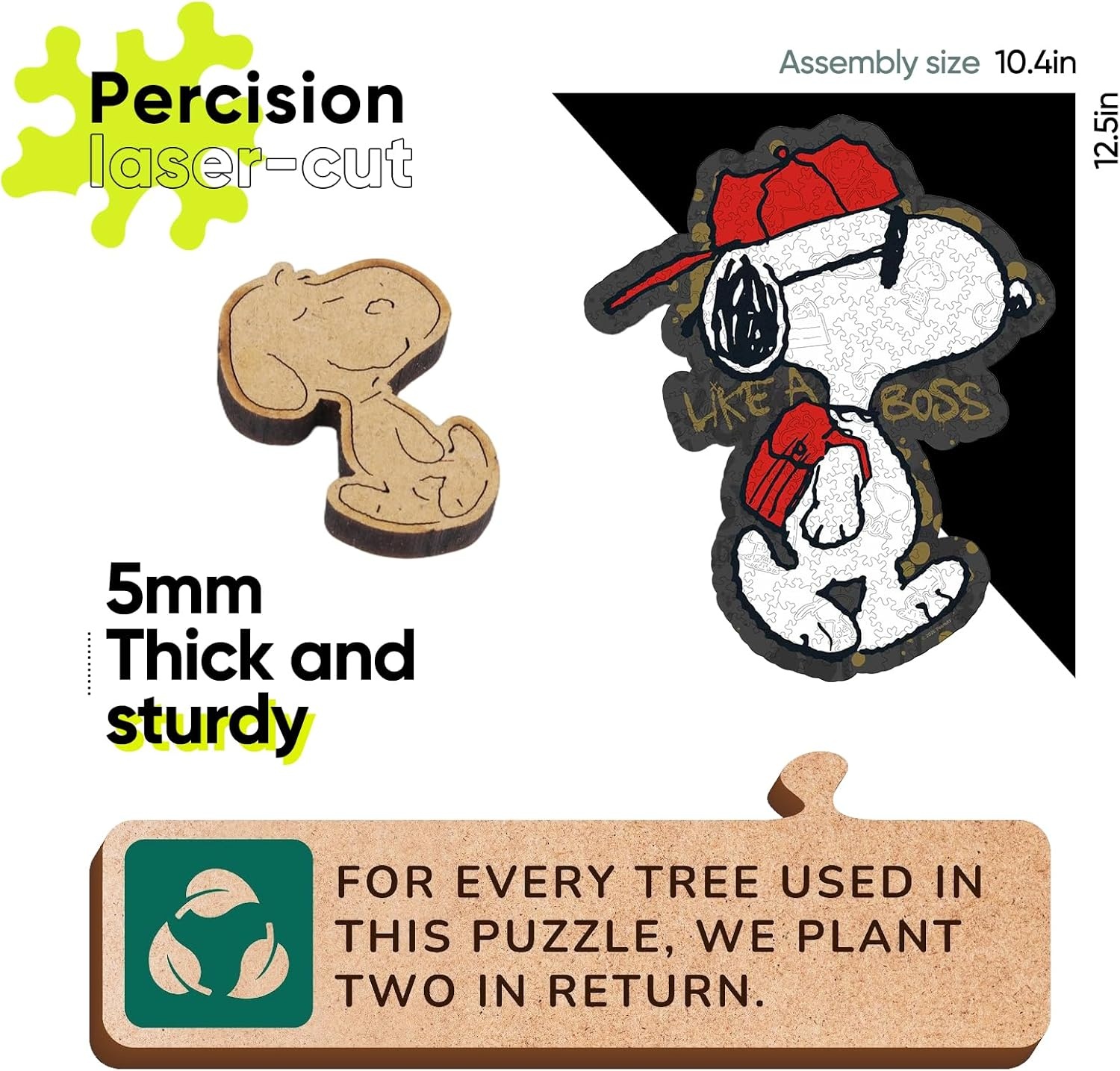 Peanuts Puzzles for Adults – Charlie Brown Wooden Puzzles, 300 Pieces Unique Shaped Jigsaw Puzzles, Snoopy Gifts for Women, 5MM Thick, Officially Licensed Merchandise – Good Ol Comic, 15.1″ x 10.6″(Joe Cool)