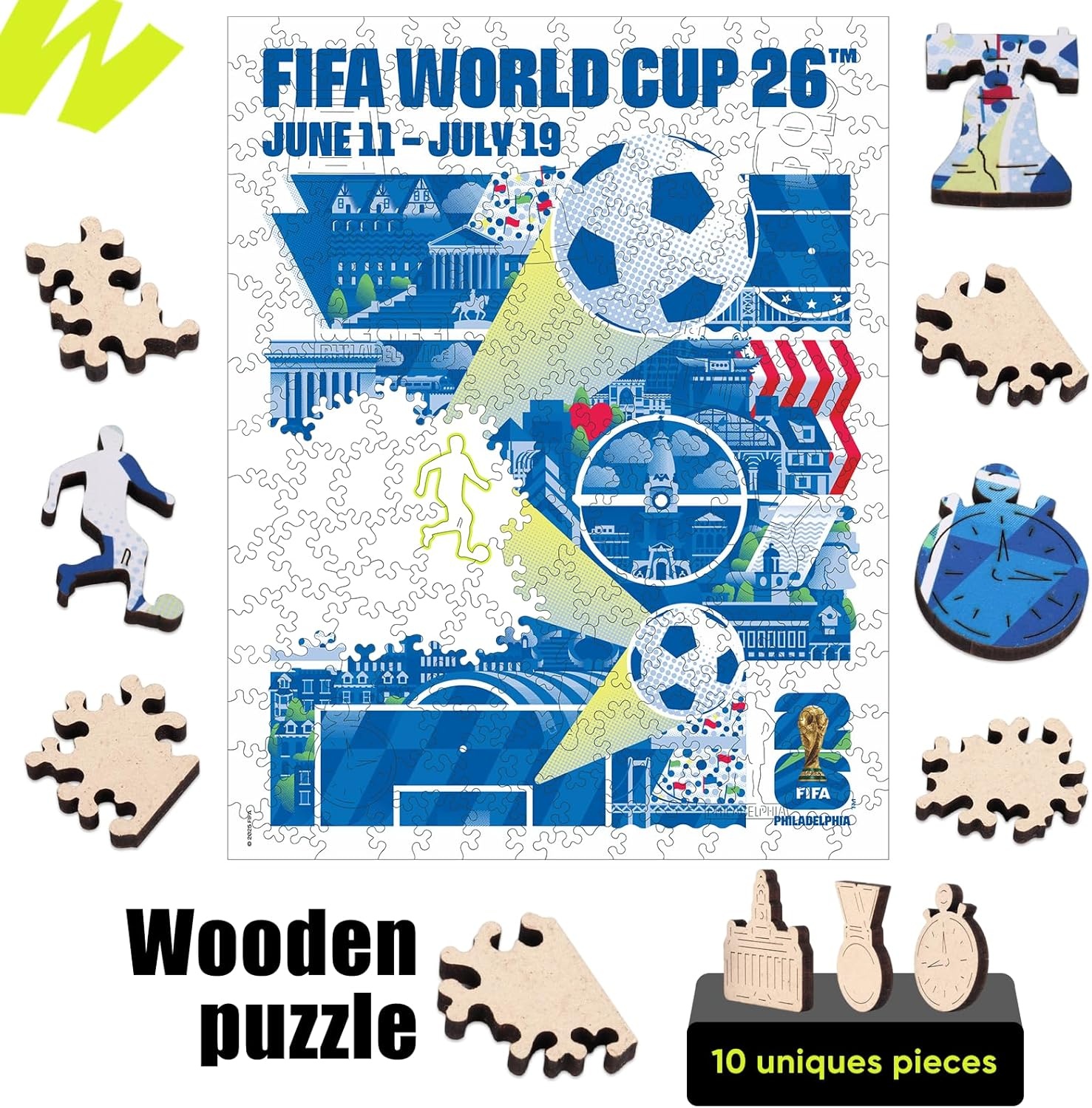 FIFA World Cup 2026 City Puzzle Kansas City Poster – Wooden Puzzle for Adult, 200 Pieces Irregular Shape Puzzle, 5MM Thick, Creative Collectible Gift for Fans, Officially Licensed Product, 9.3×11.8(Philadelphia)