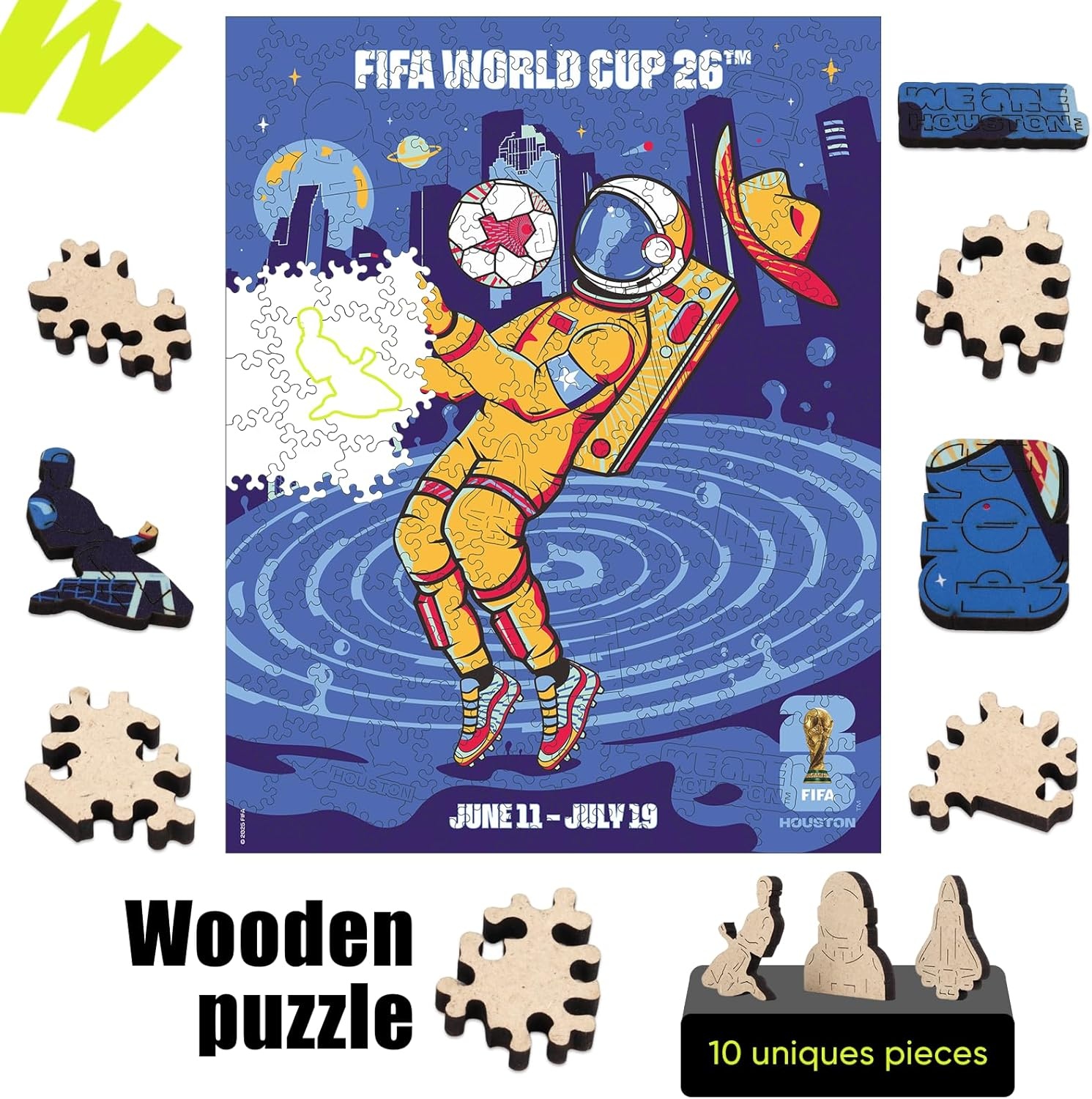 FIFA World Cup 2026 City Puzzle Kansas City Poster – Wooden Puzzle for Adult, 200 Pieces Irregular Shape Puzzle, 5MM Thick, Creative Collectible Gift for Fans, Officially Licensed Product, 9.3×11.8(Houston)