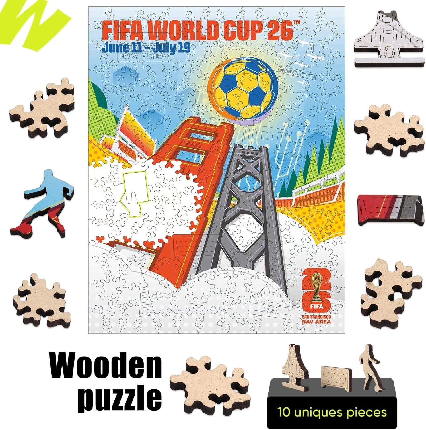 FIFA World Cup 2026 City Puzzle Kansas City Poster – Wooden Puzzle for Adult, 200 Pieces Irregular Shape Puzzle, 5MM Thick, Creative Collectible Gift for Fans, Officially Licensed Product, 9.3×11.8(San Francisco)