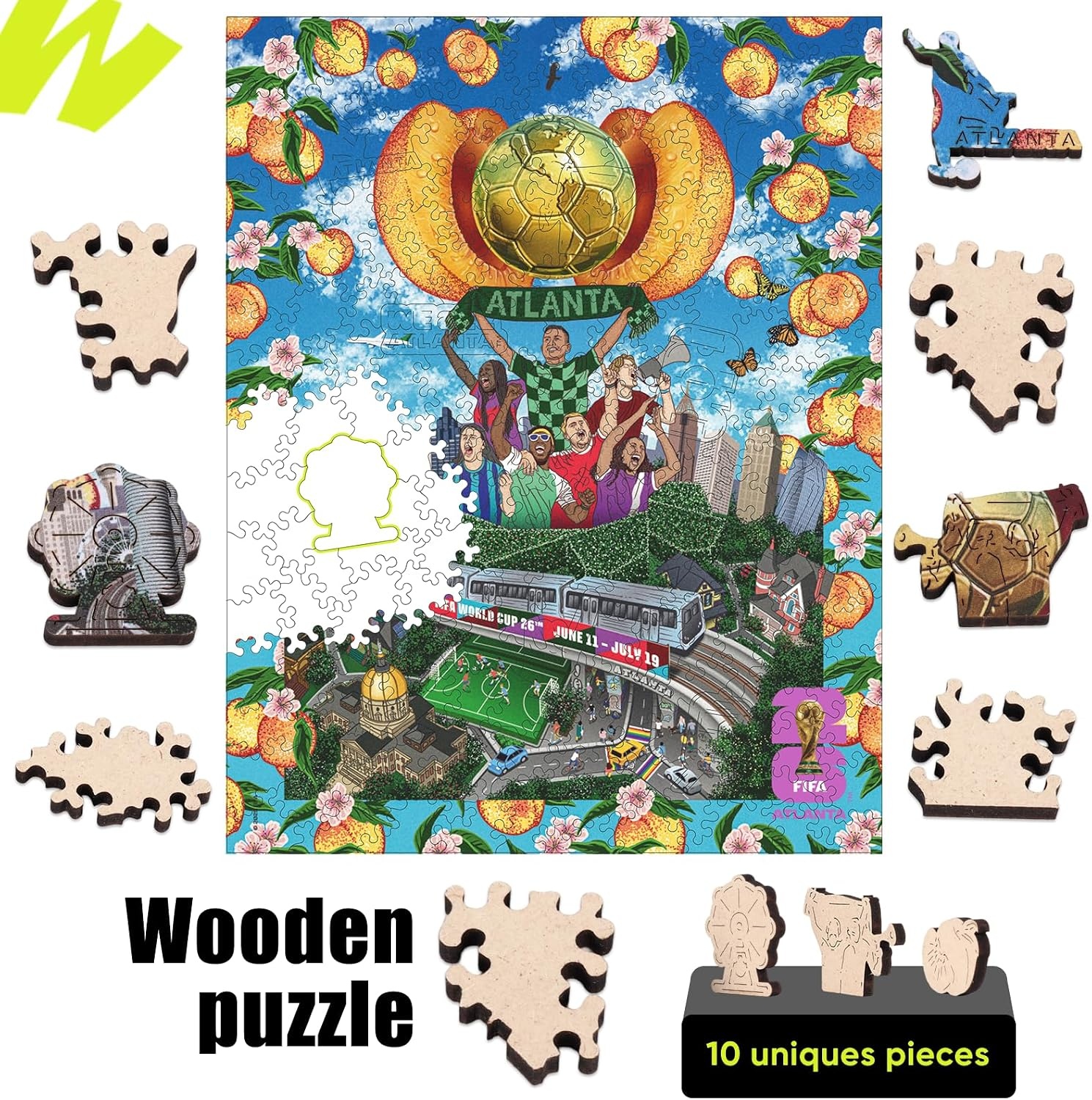 FIFA World Cup 2026 City Puzzle Kansas City Poster – Wooden Puzzle for Adult, 200 Pieces Irregular Shape Puzzle, 5MM Thick, Creative Collectible Gift for Fans, Officially Licensed Product, 9.3×11.8(Atlanta)