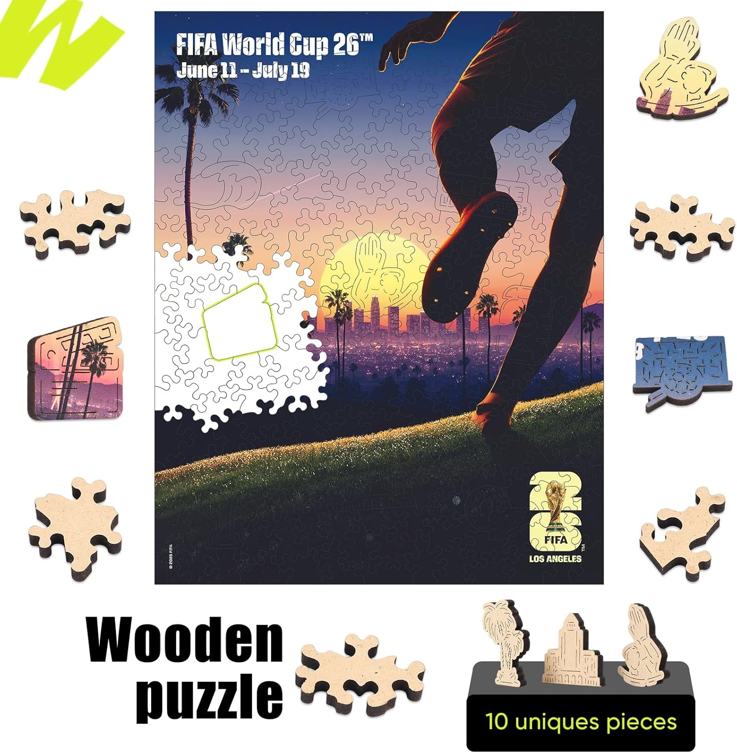 FIFA World Cup 2026 City Puzzle Kansas City Poster – Wooden Puzzle for Adult, 200 Pieces Irregular Shape Puzzle, 5MM Thick, Creative Collectible Gift for Fans, Officially Licensed Product, 9.3×11.8(Los Angeles)