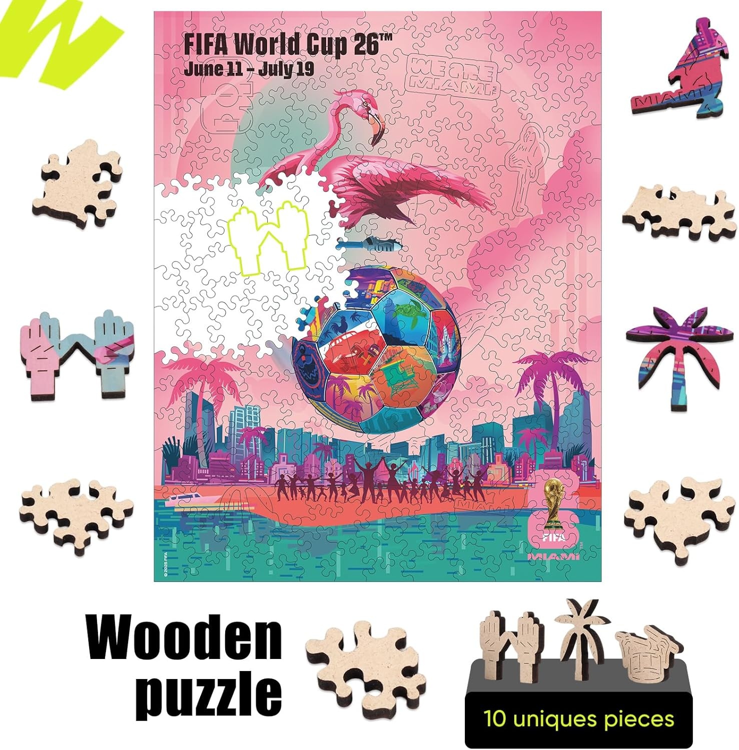 FIFA World Cup 2026 City Puzzle Kansas City Poster – Wooden Puzzle for Adult, 200 Pieces Irregular Shape Puzzle, 5MM Thick, Creative Collectible Gift for Fans, Officially Licensed Product, 9.3×11.8(Miami)