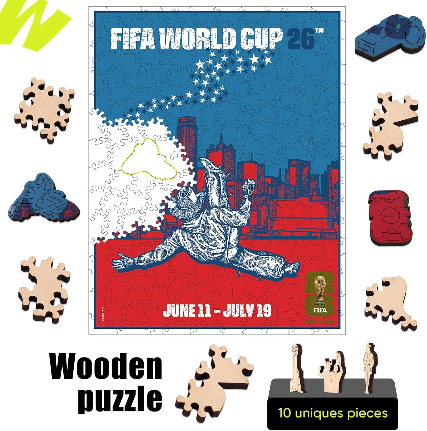 FIFA World Cup 2026 City Puzzle Kansas City Poster – Wooden Puzzle for Adult, 200 Pieces Irregular Shape Puzzle, 5MM Thick, Creative Collectible Gift for Fans, Officially Licensed Product, 9.3×11.8(Dallas)