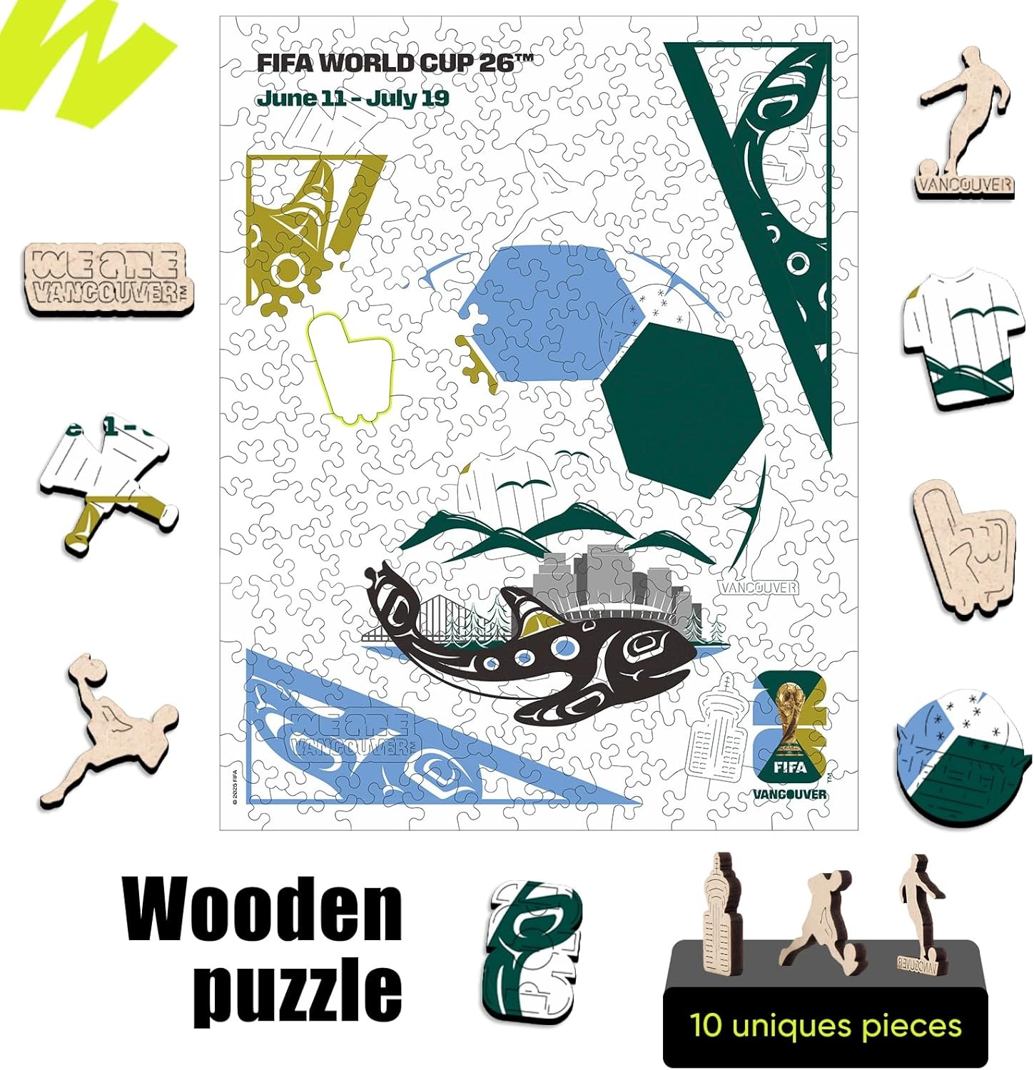 FIFA World Cup 2026 City Puzzle Kansas City Poster – Wooden Puzzle for Adult, 200 Pieces Irregular Shape Puzzle, 5MM Thick, Creative Collectible Gift for Fans, Officially Licensed Product, 9.3×11.8(Vancouver)